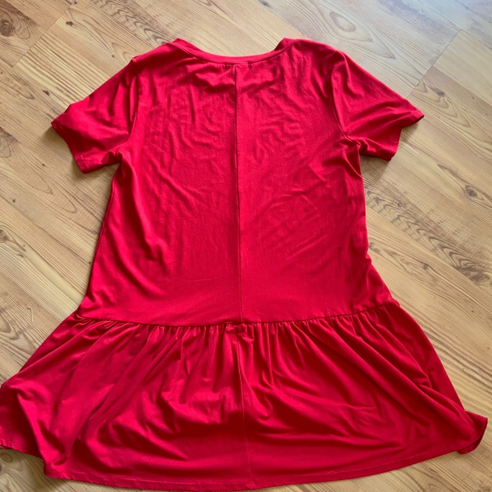 Red Ruffle Tshirt Dress - Picture 2 of 5